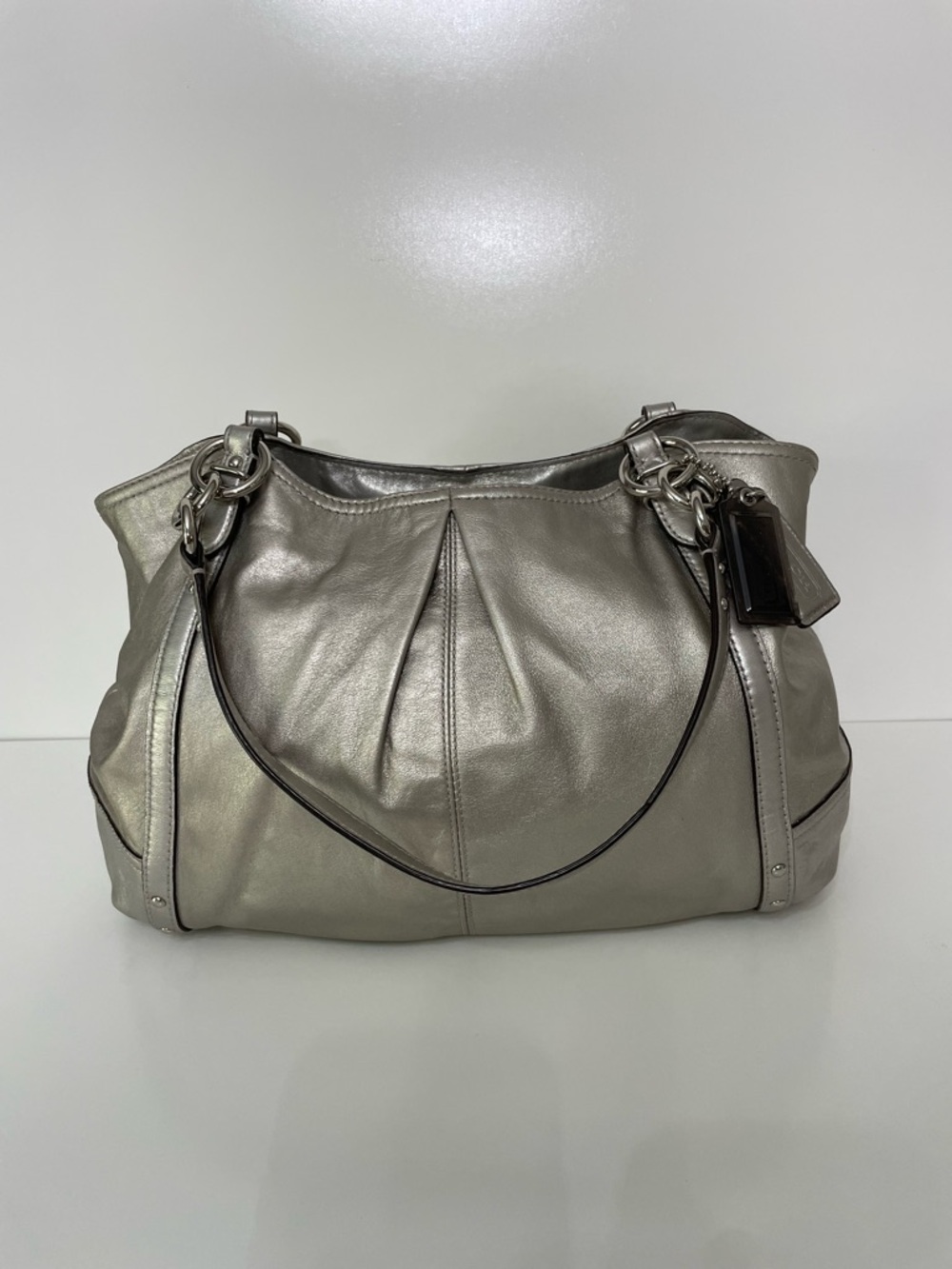 Coach Y2K Alexandra Metallic Silver Leather Shoulder Tote Bag #16244 Coquette